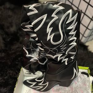 Black & White Leather Knee High Boots